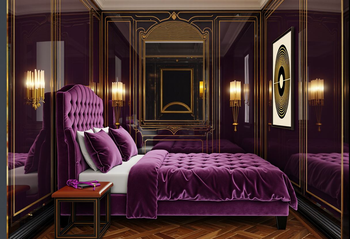 Art Deco Glam in Plum & charcoal, Cozy / compact